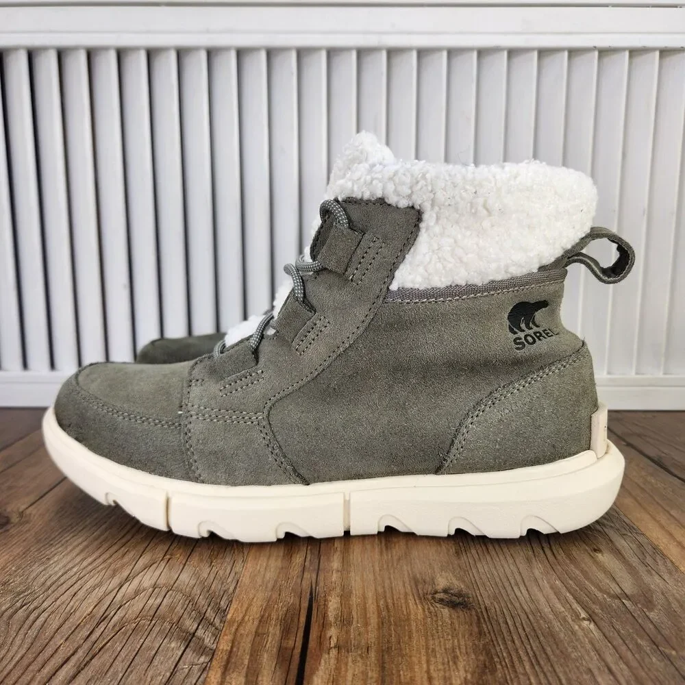 Sorel Explorer II Carnival Cozy Waterproof Boots Womens Sz 8.5 Green Suede Ankle